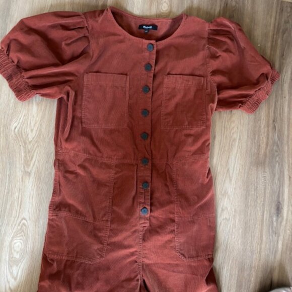 Madewell Burnt Orange Corduroy Short Sleeve Ankle Length Jumpsuit 14 - Picture 3 of 7